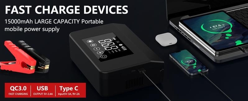 RoadRescue 4000A — Car Jump Starter + 150 PSI Tire Inflator (12V, 15,000 mAh, LED, Power Bank) - Image 6